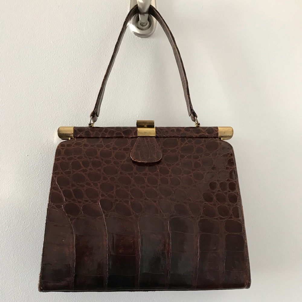 Vintage Alligator Kelly Bag with brass hardware